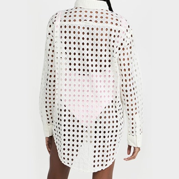 Solid & Striped Oxford Tunic Eyelet Beach Cover Up | Marshmallow - Picture 2 of 6